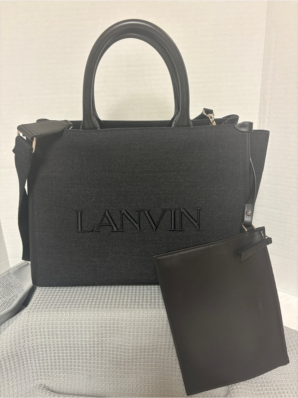 Lanvin Black Canvas Tote with Leather Pouch
